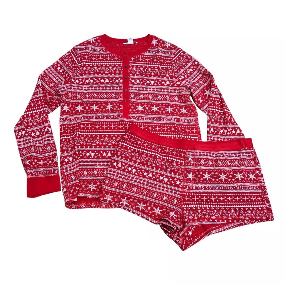 Victoria's Secret Red and White Pajama Set Cozy Winter Style